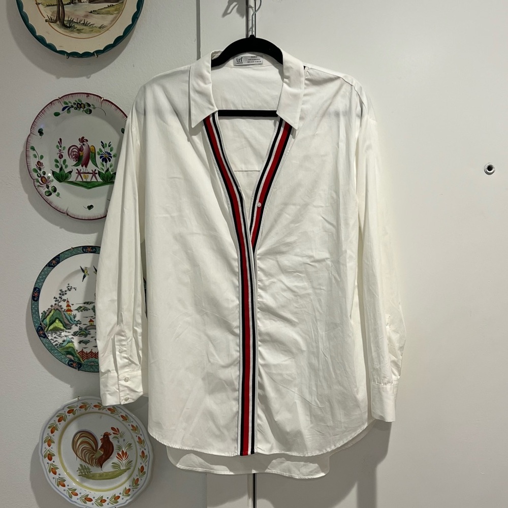 Zara White Button Down with Stripe